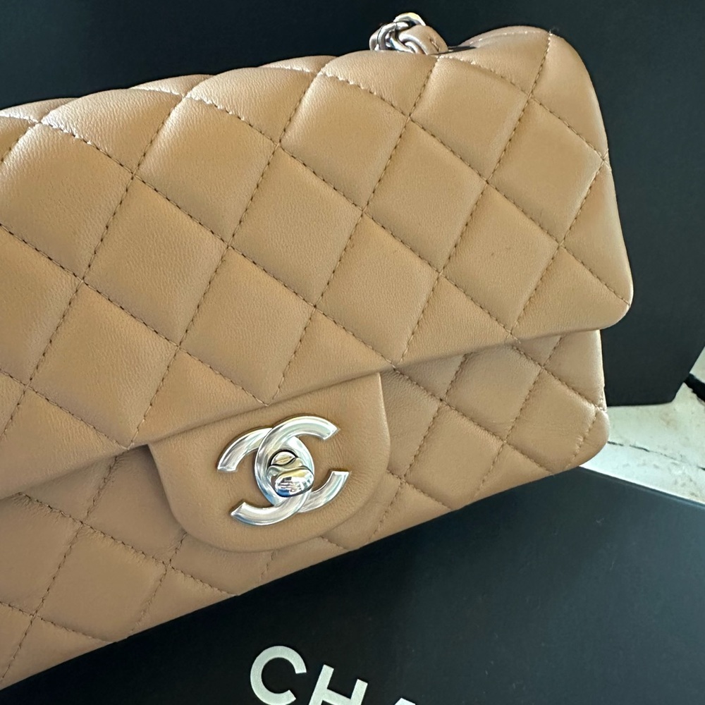 FULL SET - CHANEL Classic Flap Brown / Tan Mini with Silver HW - Picture 10 of 11